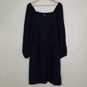 Old Navy Dress Womens 3X Black Square Neck Puff Sleeve Milkmaid Smocked Top Goth